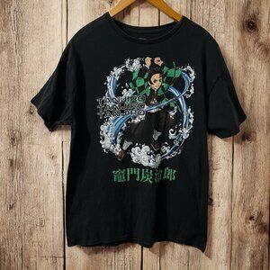 Men's Vintage Demon Slayer Tanjiro Black Japanese Anime Graphic T-Shirt Size L‎